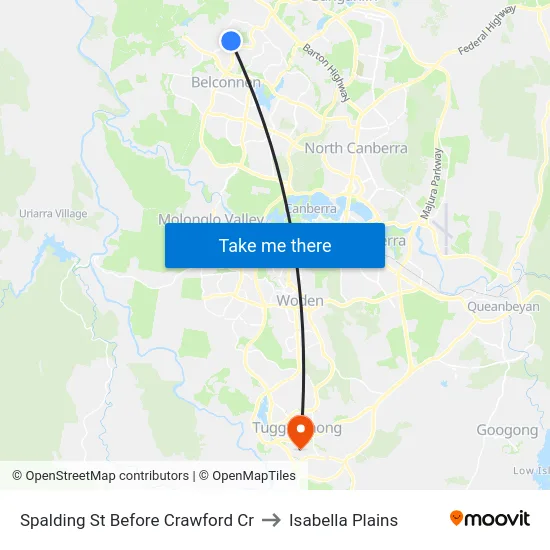 Spalding St Before Crawford Cr to Isabella Plains map