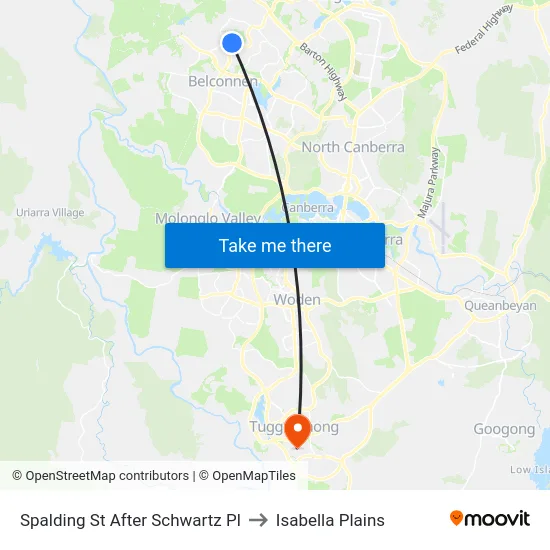 Spalding St After Schwartz Pl to Isabella Plains map