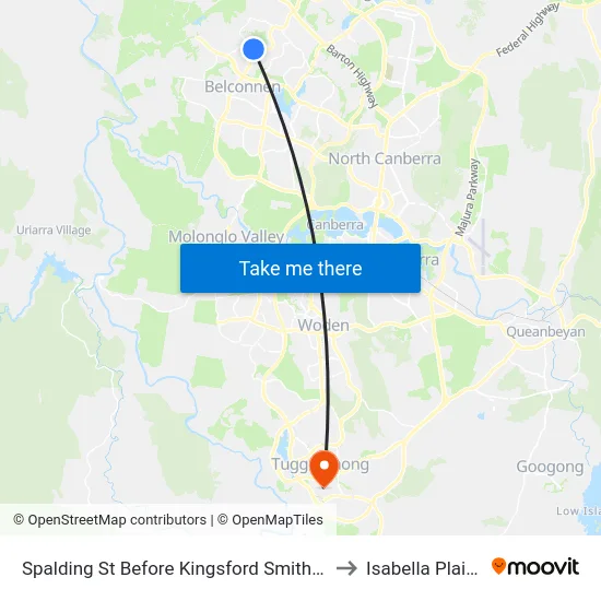 Spalding St Before Kingsford Smith Dr to Isabella Plains map