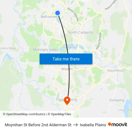 Moynihan St Before 2nd Alderman St to Isabella Plains map