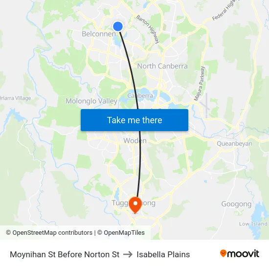 Moynihan St Before Norton St to Isabella Plains map