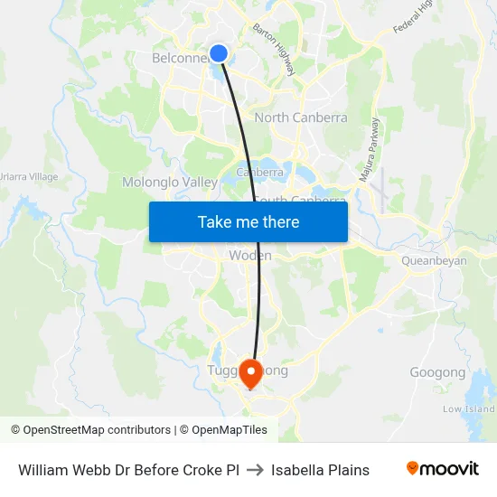 William Webb Dr Before Croke Pl to Isabella Plains map