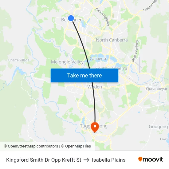 Kingsford Smith Dr Opp Krefft St to Isabella Plains map