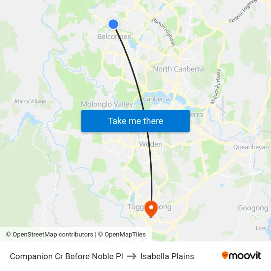 Companion Cr Before Noble Pl to Isabella Plains map