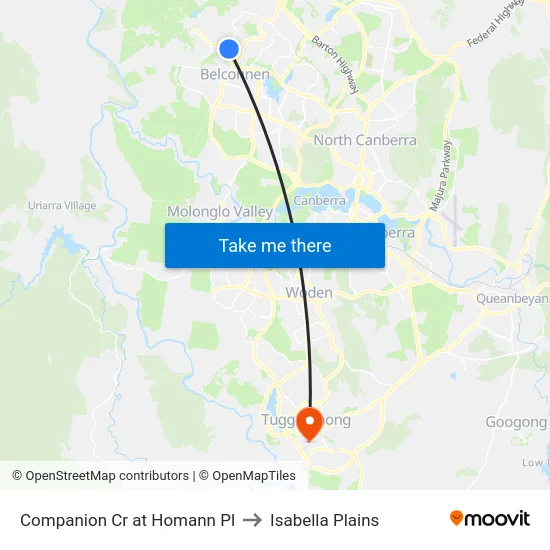 Companion Cr at Homann Pl to Isabella Plains map