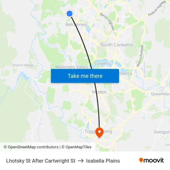 Lhotsky St After Cartwright St to Isabella Plains map