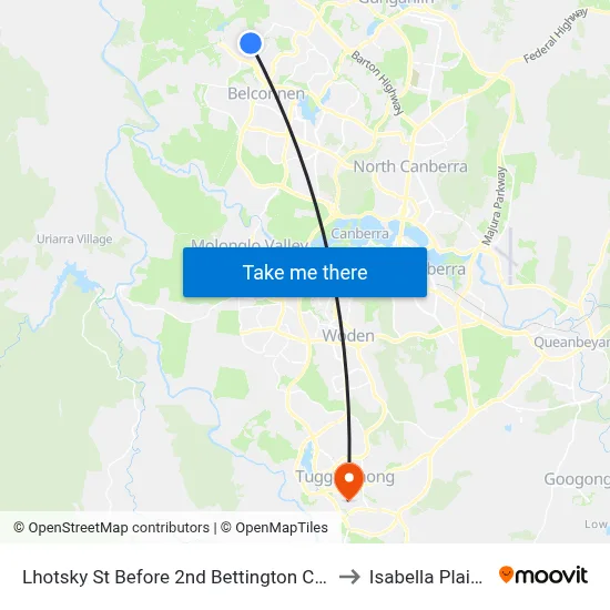 Lhotsky St Before 2nd Bettington Cct to Isabella Plains map