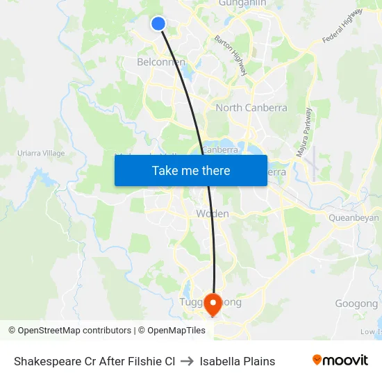 Shakespeare Cr After Filshie Cl to Isabella Plains map