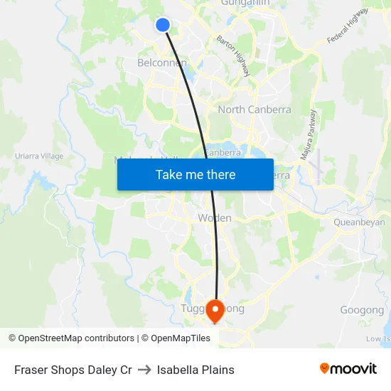 Fraser Shops Daley Cr to Isabella Plains map