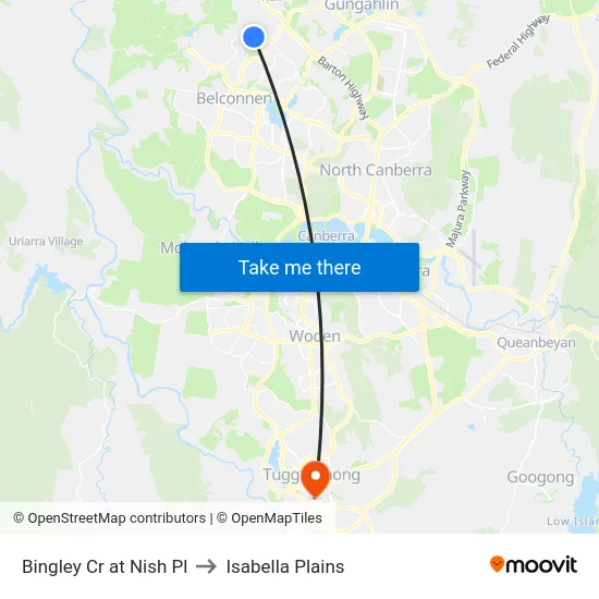 Bingley Cr at Nish Pl to Isabella Plains map