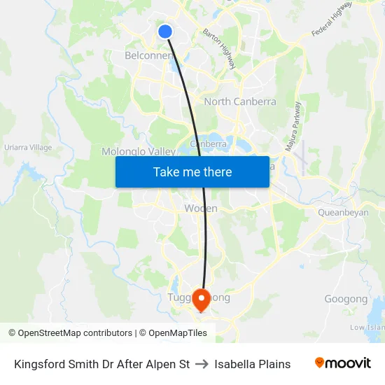 Kingsford Smith Dr After Alpen St to Isabella Plains map