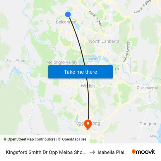 Kingsford Smith Dr Opp Melba Shops to Isabella Plains map
