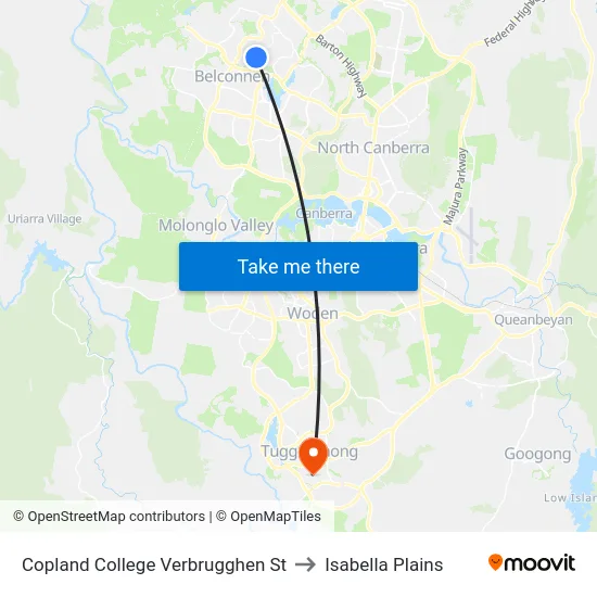 Copland College Verbrugghen St to Isabella Plains map