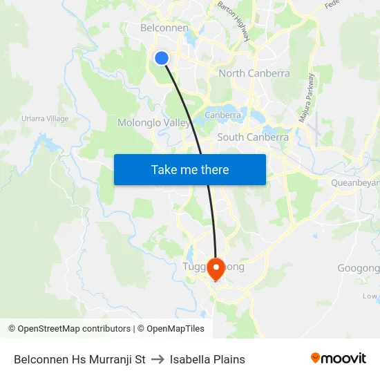 Belconnen Hs Murranji St to Isabella Plains map