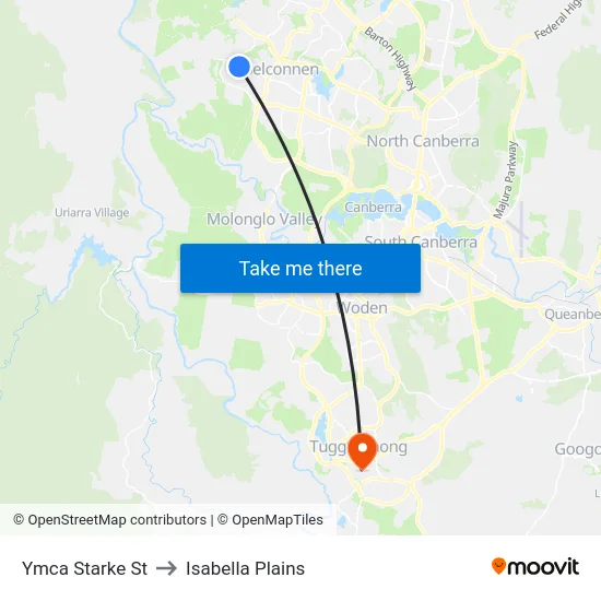 Ymca Starke St to Isabella Plains map