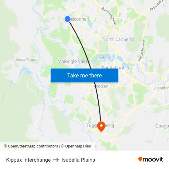 Kippax Interchange to Isabella Plains map