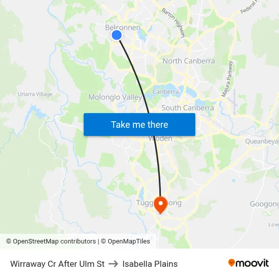Wirraway Cr After Ulm St to Isabella Plains map