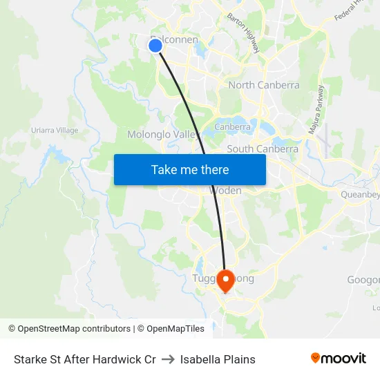 Starke St After Hardwick Cr to Isabella Plains map