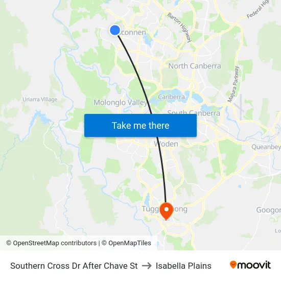 Southern Cross Dr After Chave St to Isabella Plains map