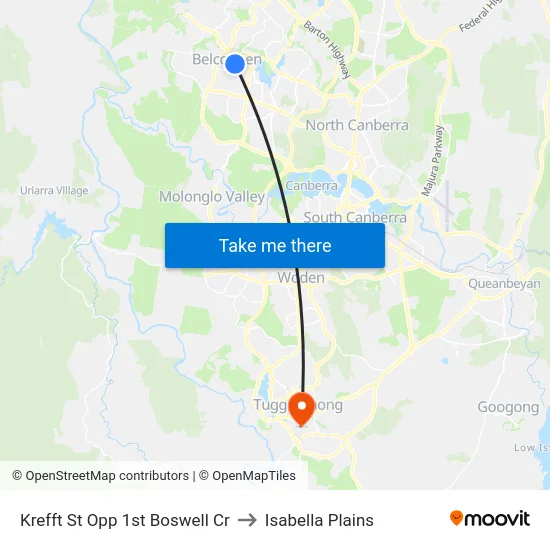 Krefft St Opp 1st Boswell Cr to Isabella Plains map
