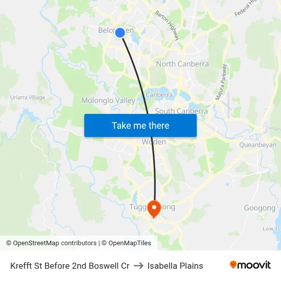 Krefft St Before 2nd Boswell Cr to Isabella Plains map