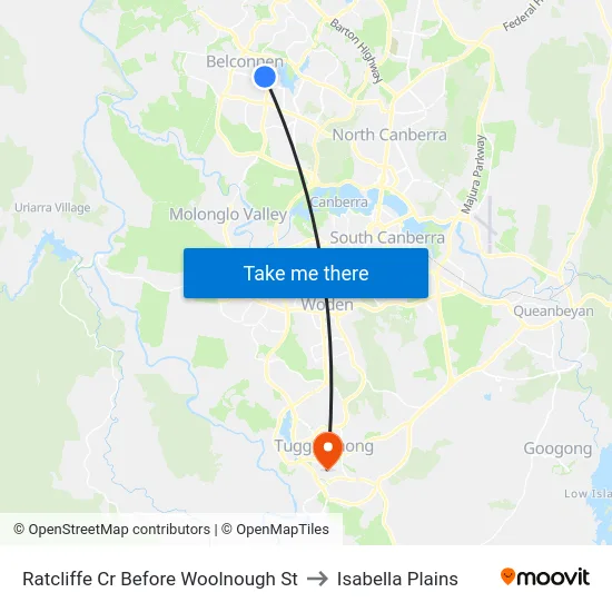 Ratcliffe Cr Before Woolnough St to Isabella Plains map