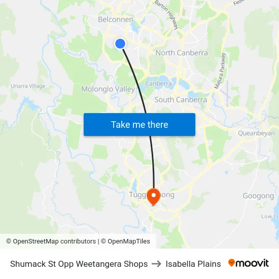 Shumack St Opp Weetangera Shops to Isabella Plains map