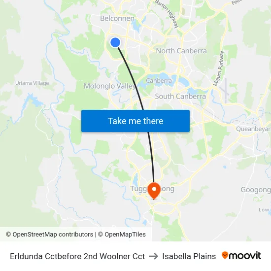Erldunda Cctbefore 2nd Woolner Cct to Isabella Plains map