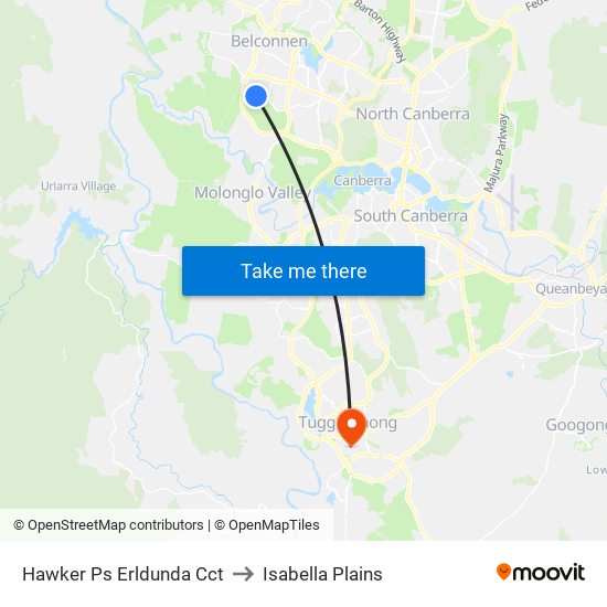 Hawker Ps Erldunda Cct to Isabella Plains map