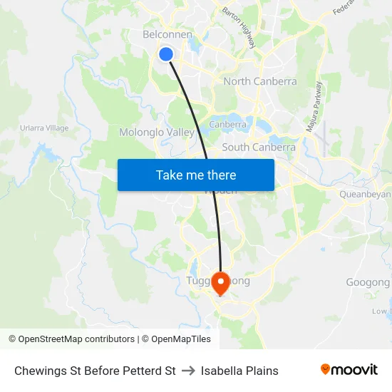 Chewings St Before Petterd St to Isabella Plains map