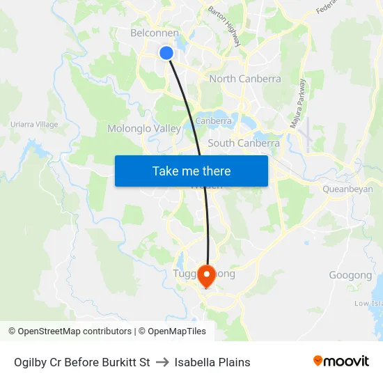 Ogilby Cr Before Burkitt St to Isabella Plains map