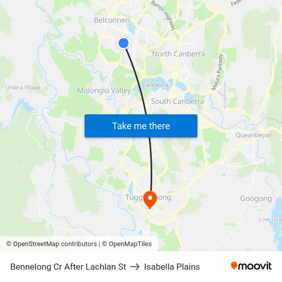 Bennelong Cr After Lachlan St to Isabella Plains map