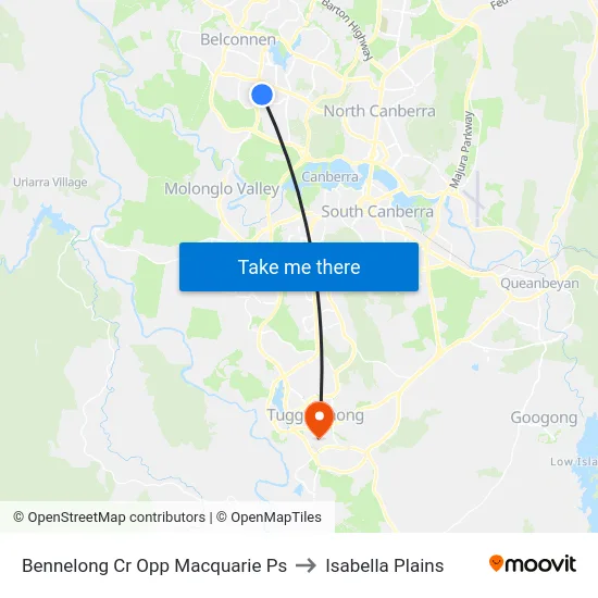 Bennelong Cr Opp Macquarie Ps to Isabella Plains map