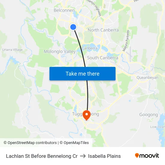 Lachlan St Before Bennelong Cr to Isabella Plains map