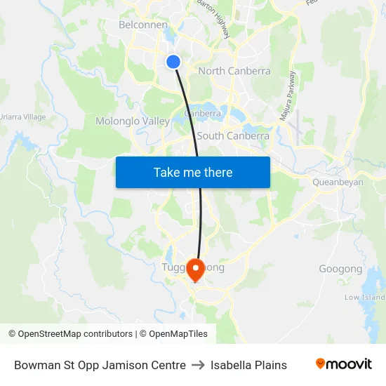 Bowman St Opp Jamison Centre to Isabella Plains map