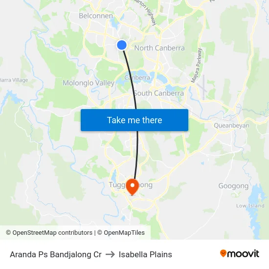 Aranda Ps Bandjalong Cr to Isabella Plains map