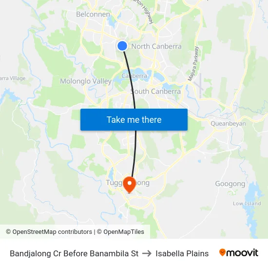 Bandjalong Cr Before Banambila St to Isabella Plains map