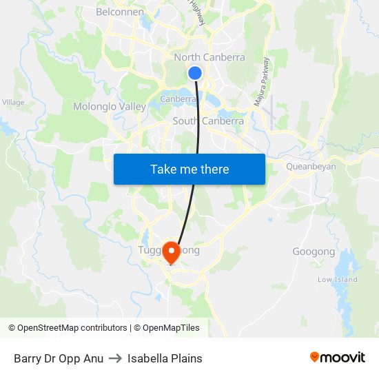 Barry Dr Opp Anu to Isabella Plains map