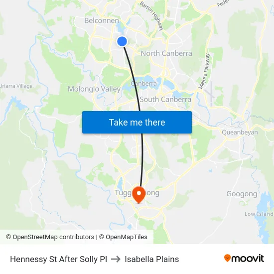 Hennessy St After Solly Pl to Isabella Plains map