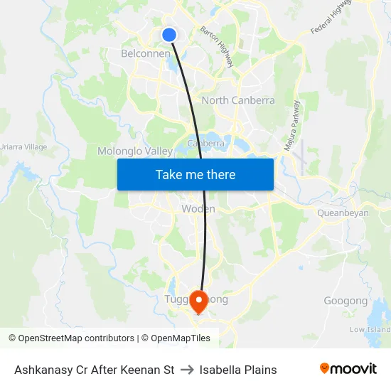 Ashkanasy Cr After Keenan St to Isabella Plains map
