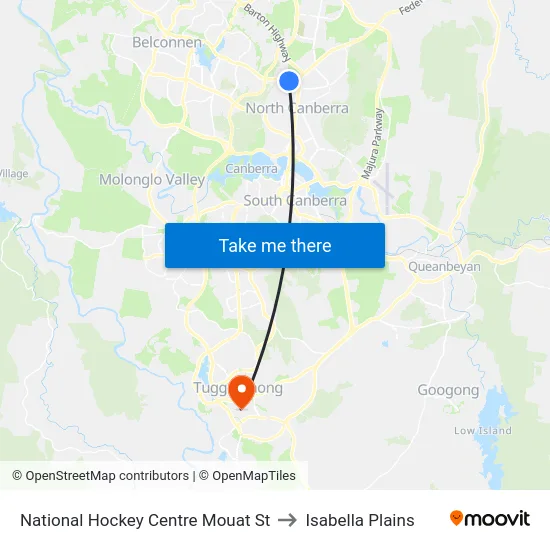National Hockey Centre Mouat St to Isabella Plains map