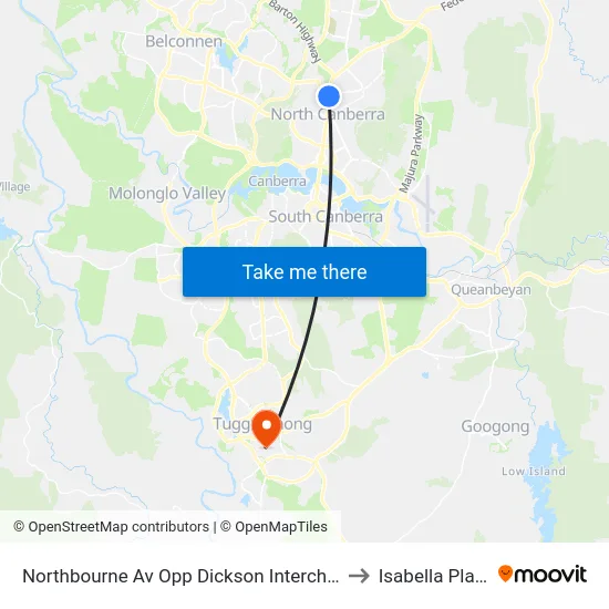 Northbourne Av Opp Dickson Interchange to Isabella Plains map