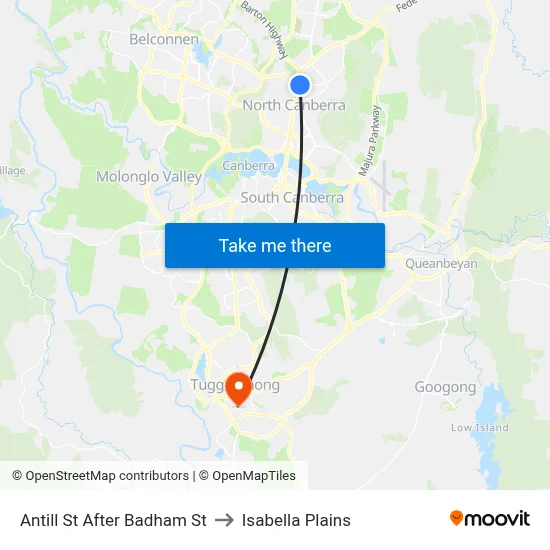 Antill St After Badham St to Isabella Plains map