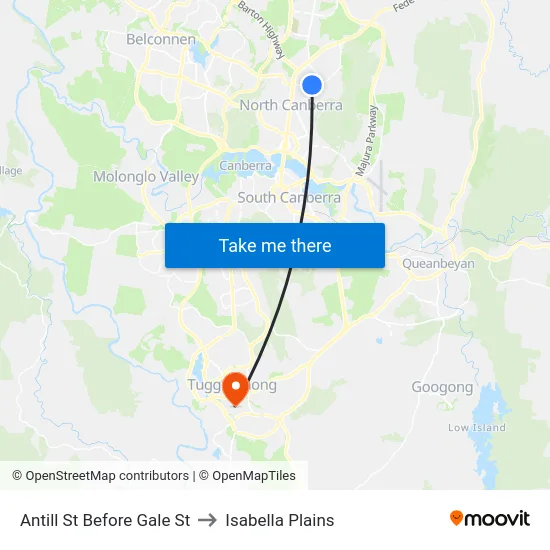 Antill St Before Gale St to Isabella Plains map