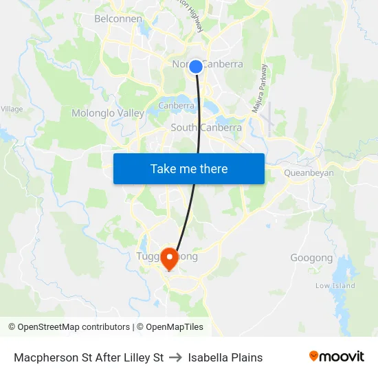 Macpherson St After Lilley St to Isabella Plains map
