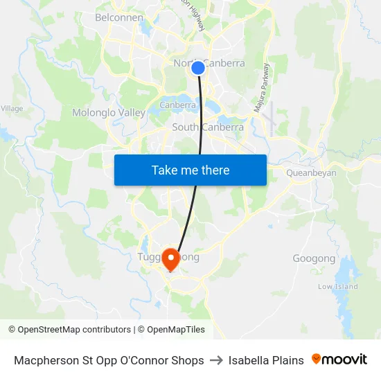 Macpherson St Opp O'Connor Shops to Isabella Plains map