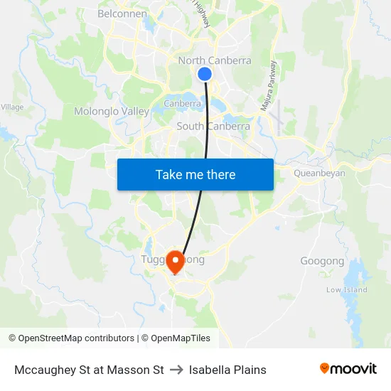 Mccaughey St at Masson St to Isabella Plains map