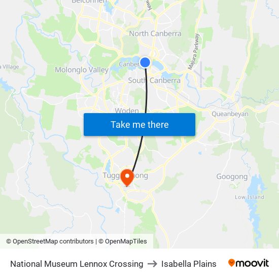 National Museum Lennox Crossing to Isabella Plains map