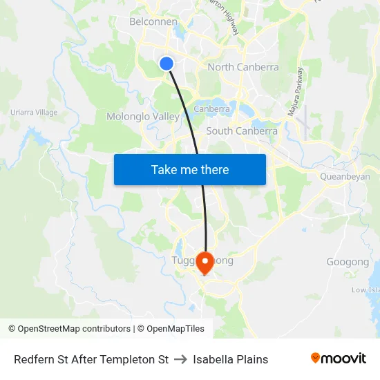 Redfern St After Templeton St to Isabella Plains map