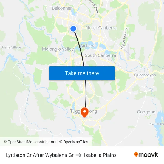 Lyttleton Cr After Wybalena Gr to Isabella Plains map